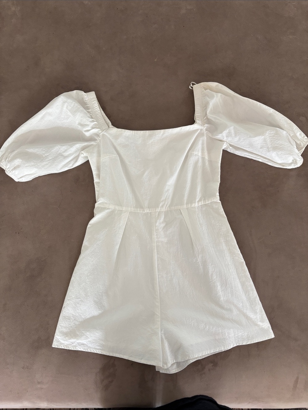 White Puff-Sleeve Romper with Square Neck